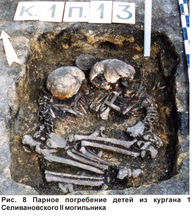 Рис. 8 Парное погребение детей из кургана 1 Селивановского II могильника